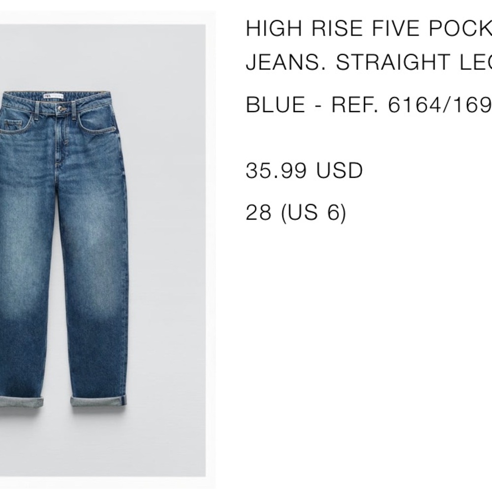 High rise 5 pocket jeans- straight leg from Zara! Never worn